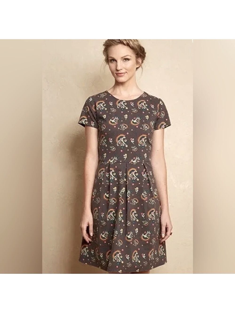 MATILDA JANE MJC Maja Ponte Midi Dress Medium Brown Floral Paisley Stretch Boho